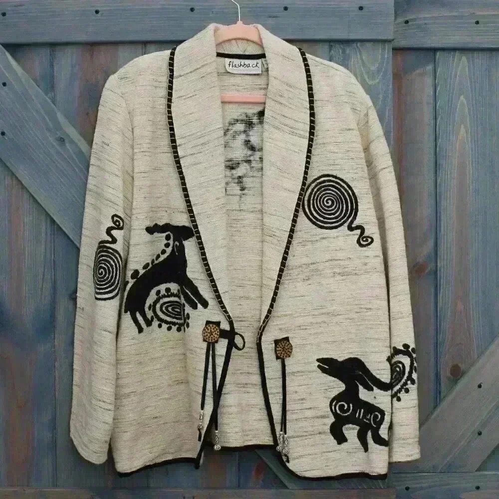 Vintage Southwest Tapestry Jacket Size Large Cotton Linen Blazer Burning Man - Picture 8 of 11